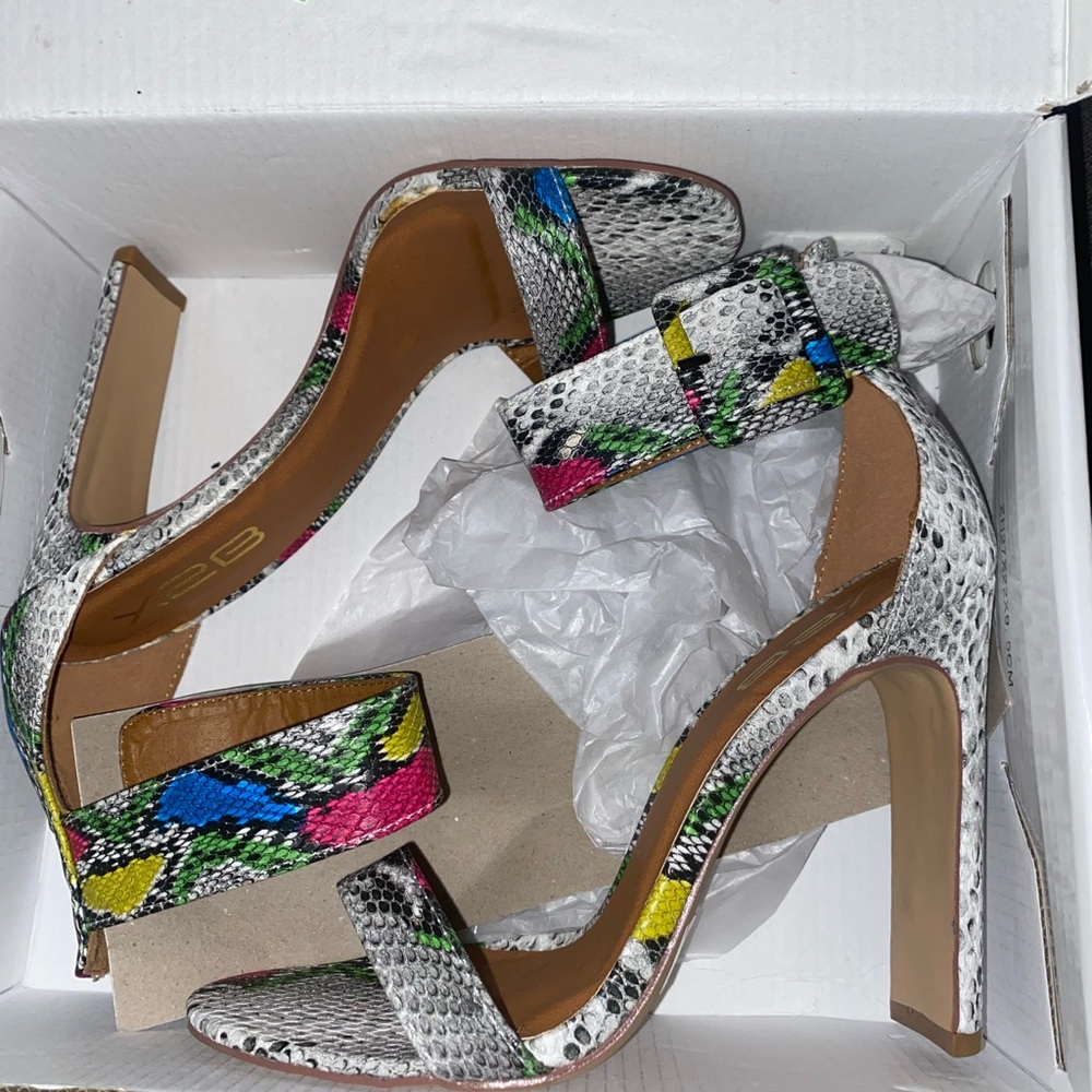 Multi color snakeskin sandal heels